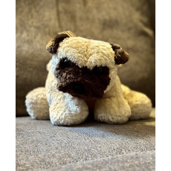 Flip Flops Mary Meyer Puppy Dog Pug Brown Cream Plush Gingham Bow 15" Stuffed - Picture 2 of 6